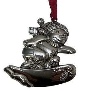 GORHAM Snowman Snowboarding Christmas Ornament Silverplate Holiday Collectible